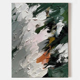 Green and White Abstract Canvas Painting for sale Green and White Textured Abstract Art on Canvas