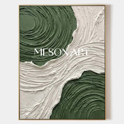 Vertical Green and White Swirl Canvas Green Wall Art Calming Zen Room Decor