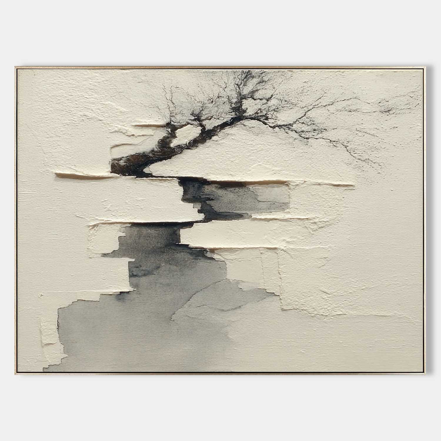 Beige And Black Minimalist Landscape Painting Wabi-Sabi Wall Art Decor Minimalist Landscape Art