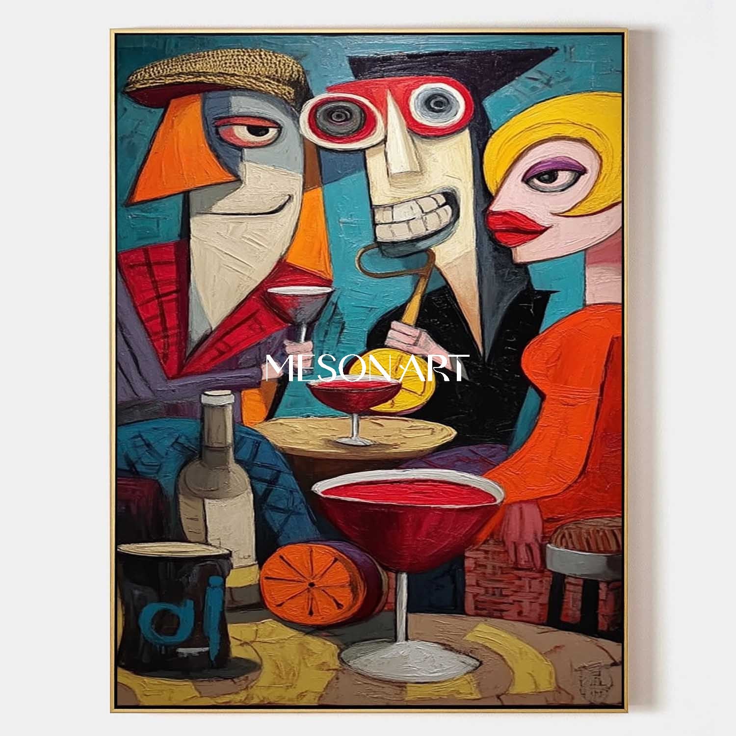 モダンな抽象的なポップアート カラフルな大胆な絵画 24 x 20 額装