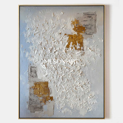 Abstract Expressionist Painting White Gold Texture Contemporary Art