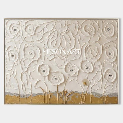 Horizontal Abstract Floral Painting Plaster Canvas Art For Living Room