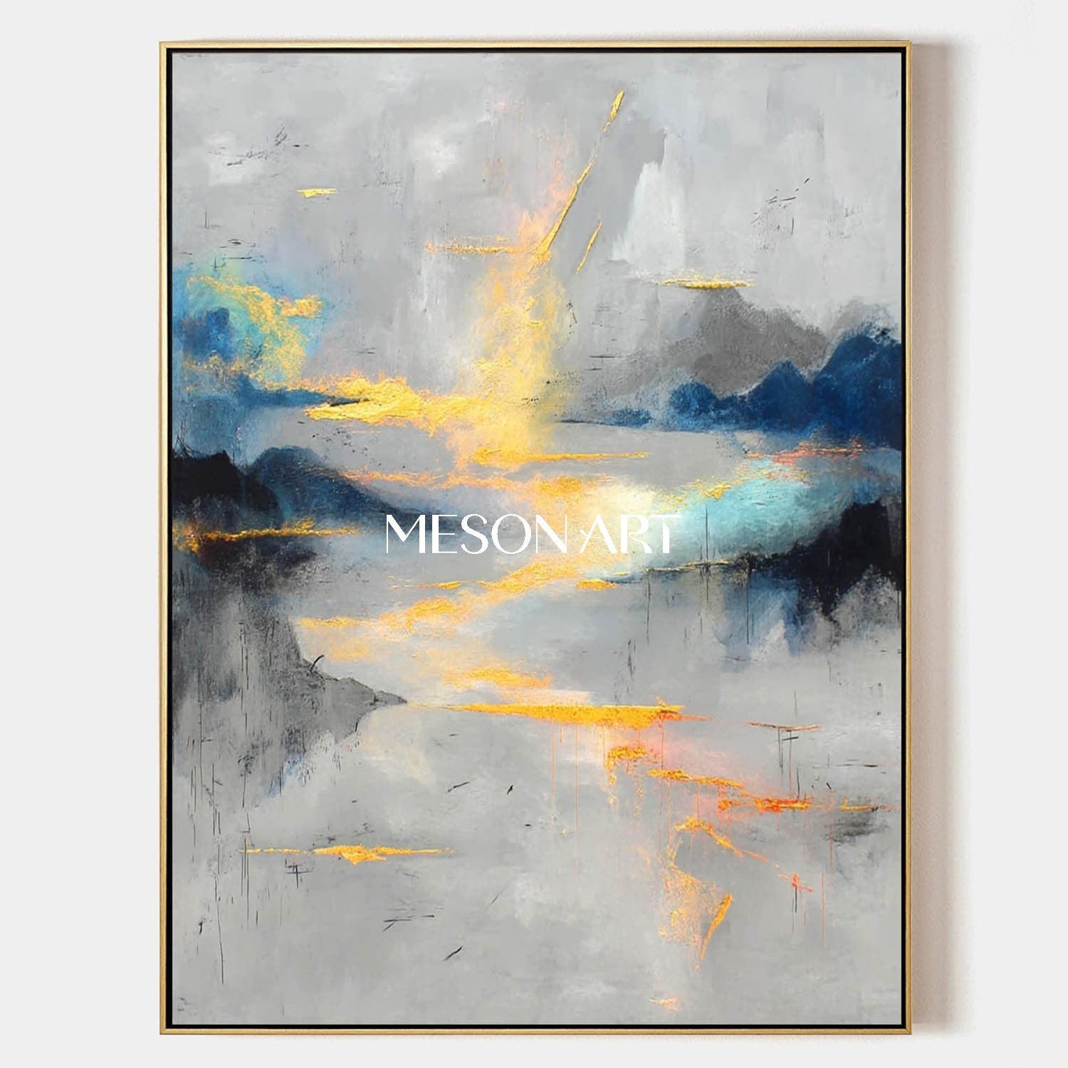 Buy Gray Blue Abstract Oil Painting Modern Textured Canvas Living Room