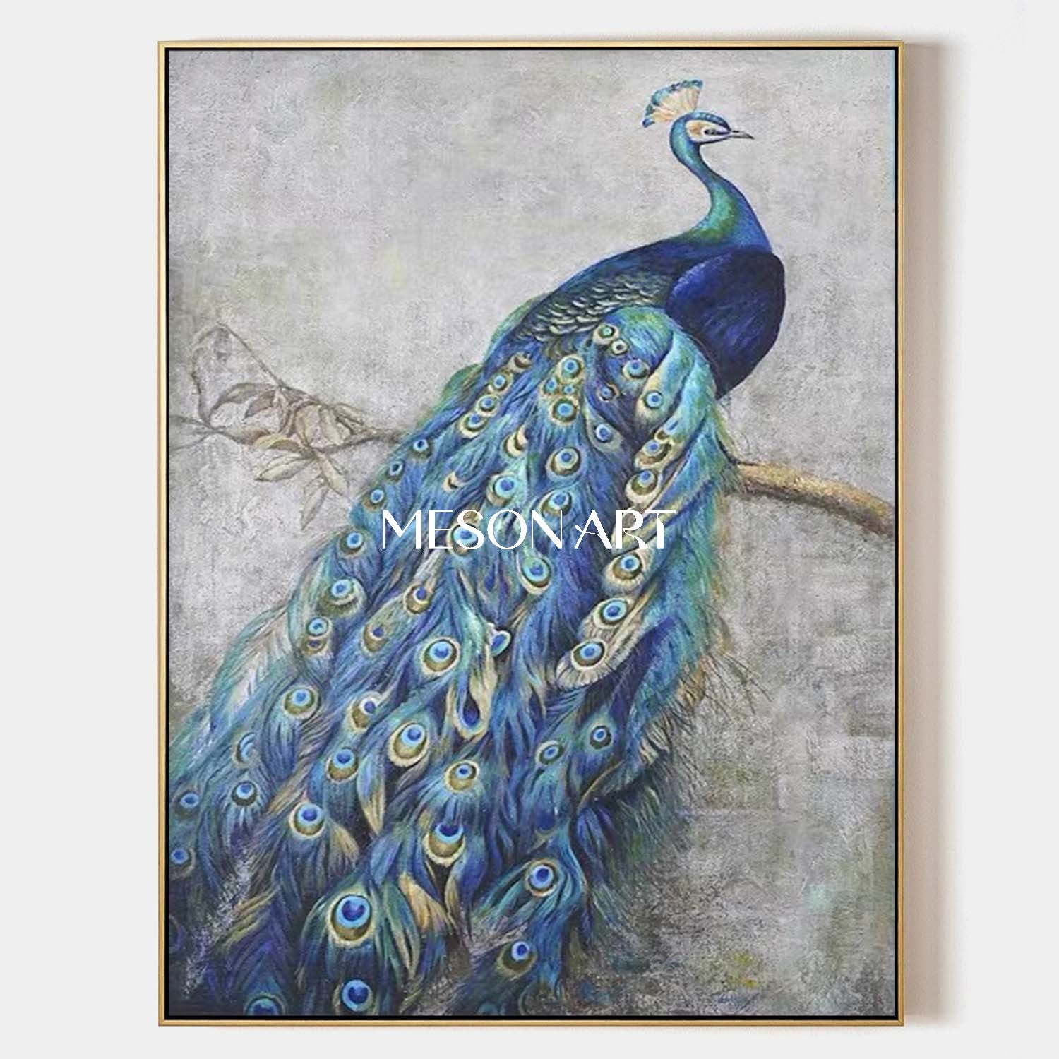 Luxury Blue Peacock Wall Art Large Modern Hand-Painted Canvas Painting