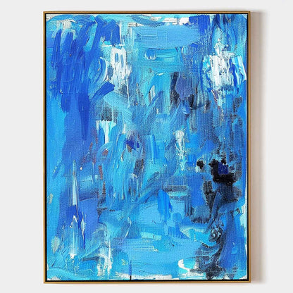 Large Blue Texture Paintings Blue Abstract Art Canvas Blue Wall Decor Hanging Painting