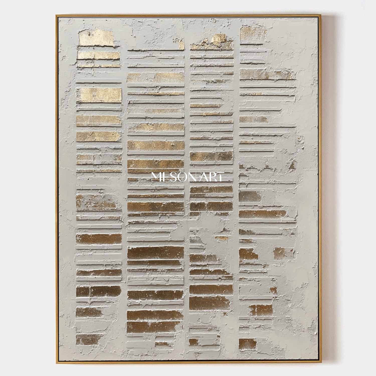 Gold And White Abstract Texture Painting Wabi-Sabi Wall Art Decor Gold And White Minimalist Art