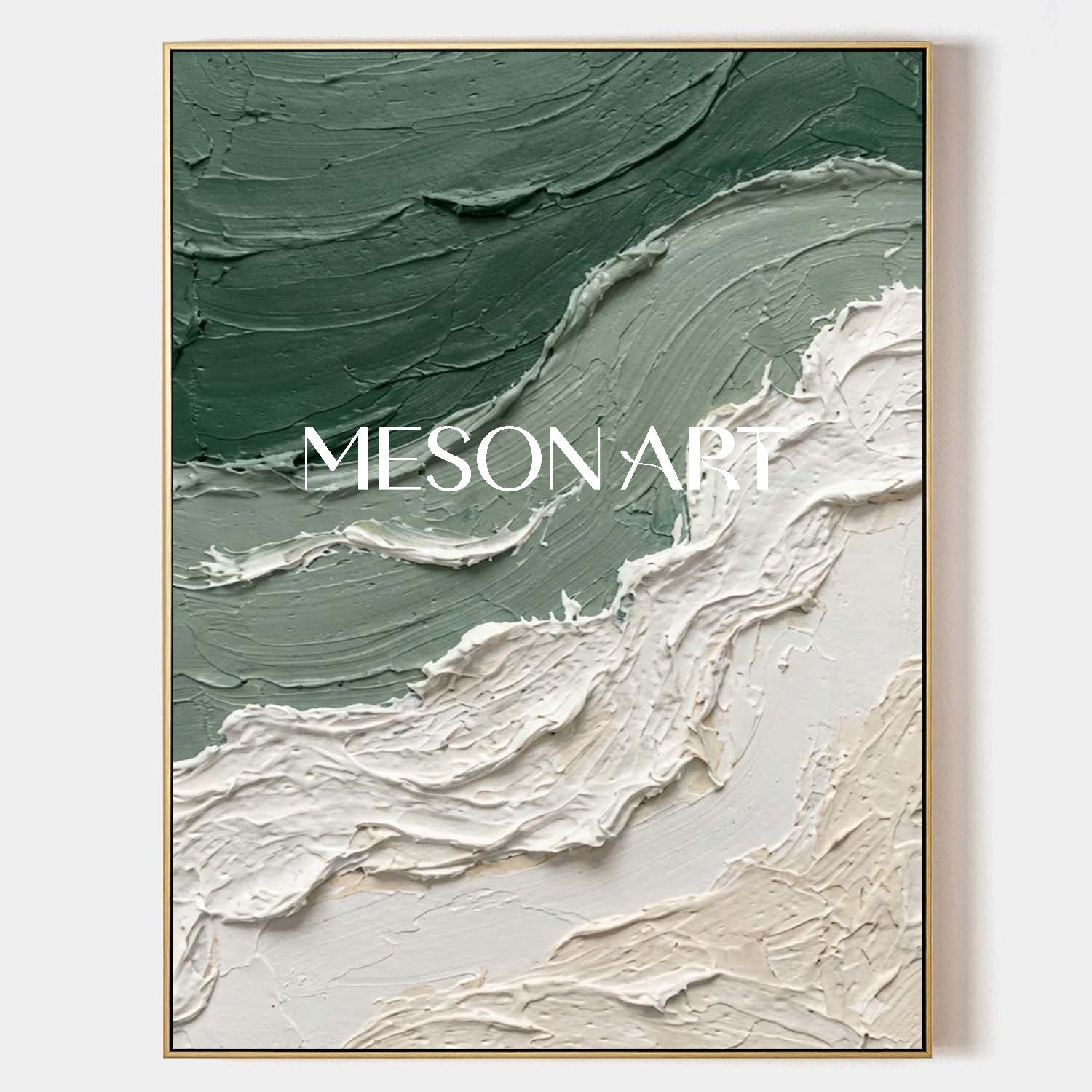 Sage Green & Beige Coastal Art 3D Textured Abstract Beach Canvas Paintings