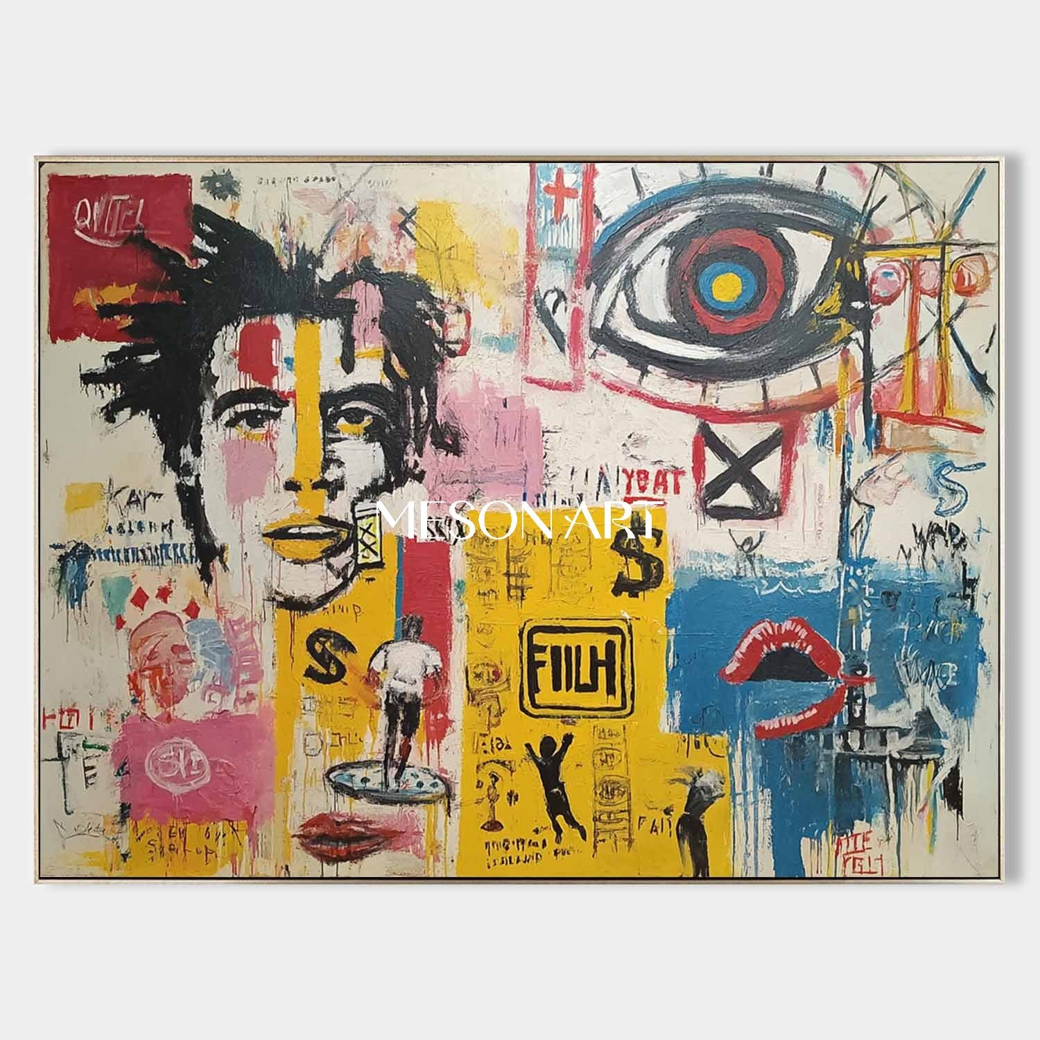 Handmade Street Graffiti Symbolic Portrait Textured Impasto Framed Art