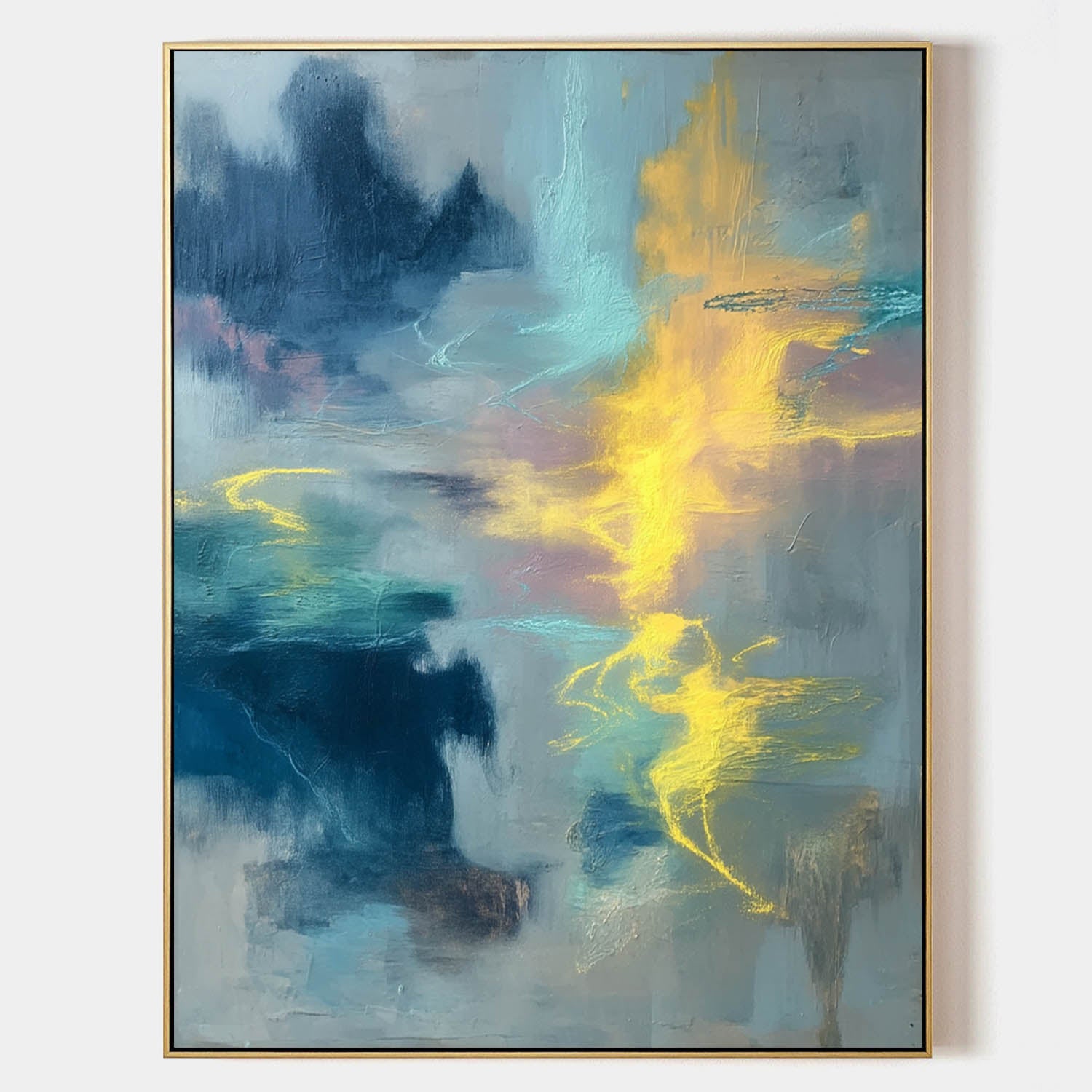 Blue Abstract Painting Colorful Modern Textured Canvas Wall Art Decor