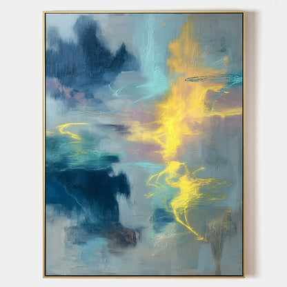 Blue Abstract Painting Colorful Modern Textured Canvas Wall Art Decor