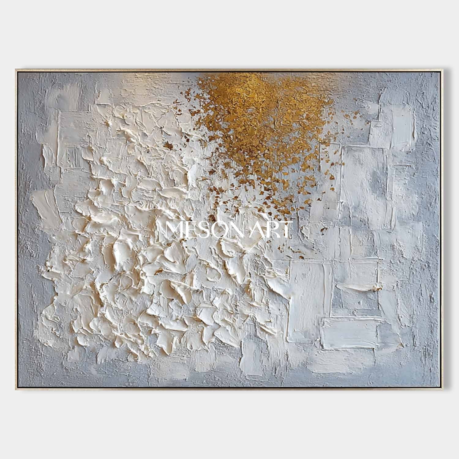 Textured Abstract Painting White and Gold Grey Neutral Canvas Decor