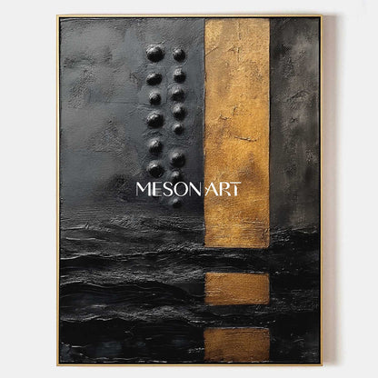 Large Black and Gold Abstract Textured Oil Painting for Living Room