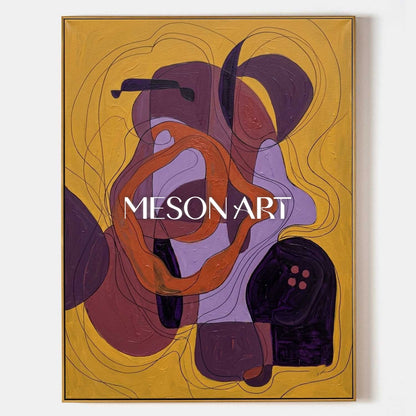 Contemporary Abstract Oil Painting With Gold And Purple Hues For Modern Living Room Decor