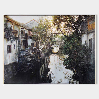 Ancient Water Town Oil Paintings Ancient Water Town Canvas Wall Art Hyper-Realistic Water Town Art For Sale