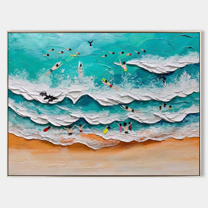 Seashore Painting Swimming Canvas Painting Sea Beach Acrylic Painting Sea Shore Wall Art