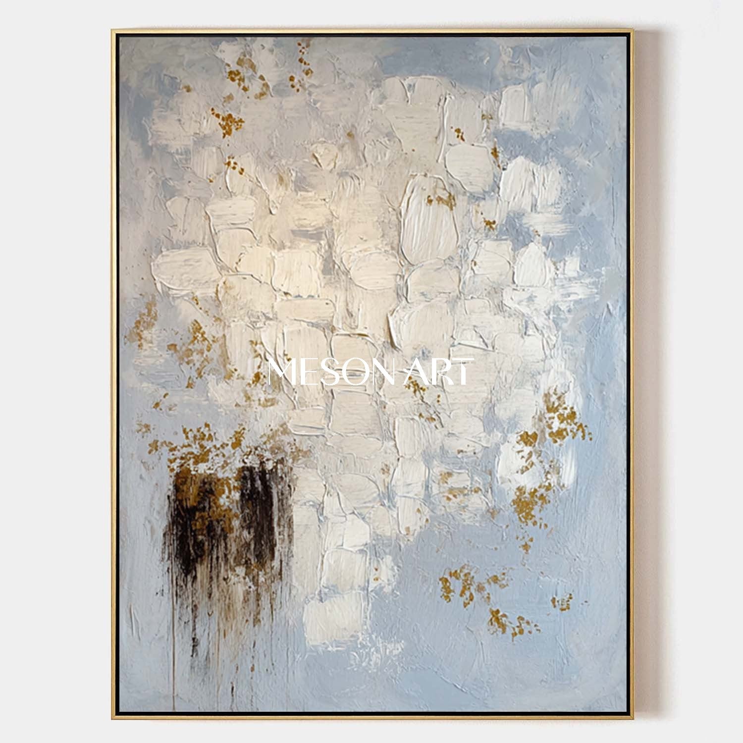 Minimalist Abstract Art Blue Beige Luxury Impasto Painting Wall Décor