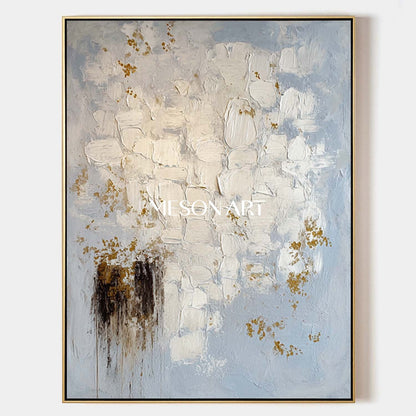 Minimalist Abstract Art Blue Beige Luxury Impasto Painting Wall Décor