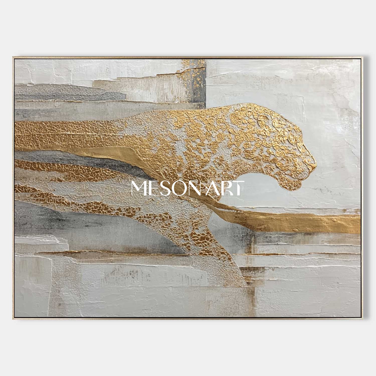 Gold Cheetah Wall Art Abstract Textured Animal Painting on Canvas for Modern Home Decor
