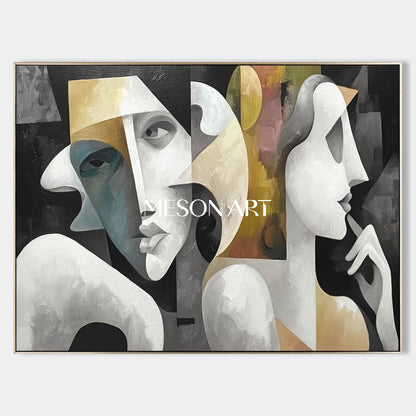 Black and Gold Modern Portrait Contemporary Abstract Wall Art Canvas