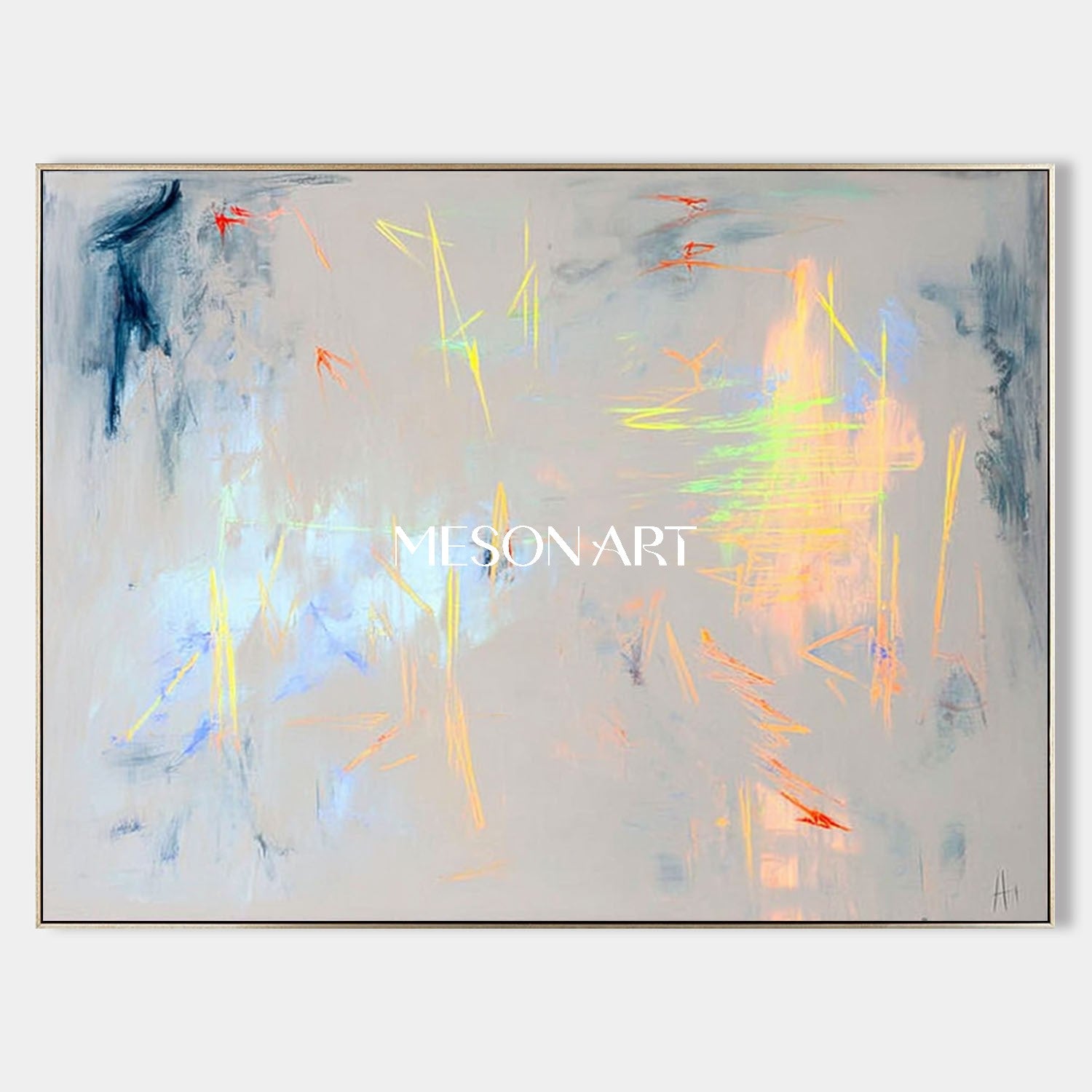 Light Gray Neon Abstract Canvas Modern Wall Art Decor for Bedroom Buy