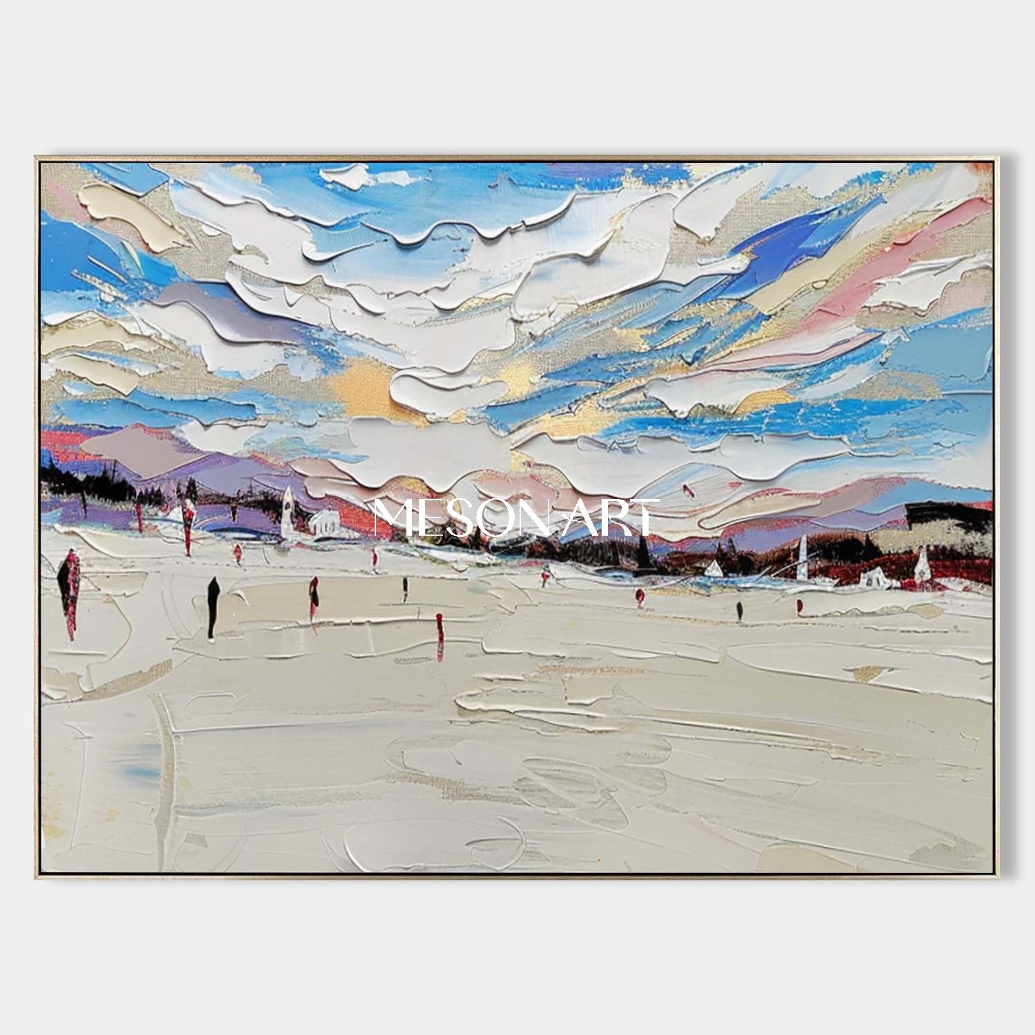 Modern Hand-Painted Snowscape Textured Abstract Canvas Art Bedroom