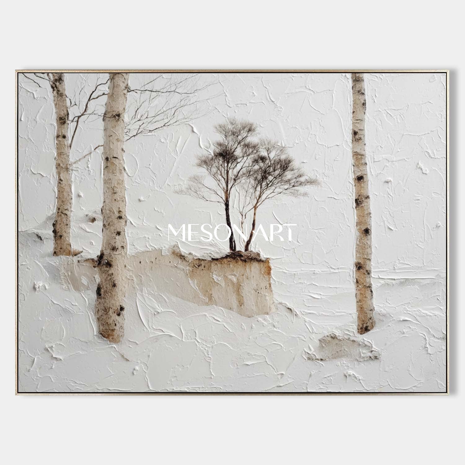 Serene Winter Art Trees Original Impasto Oil Painting Large Wall Art