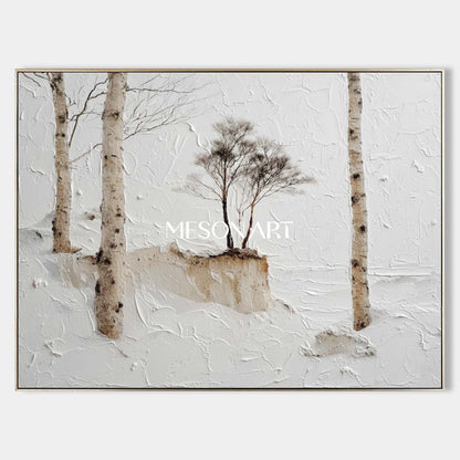 Serene Winter Art Trees Original Impasto Oil Painting Large Wall Art