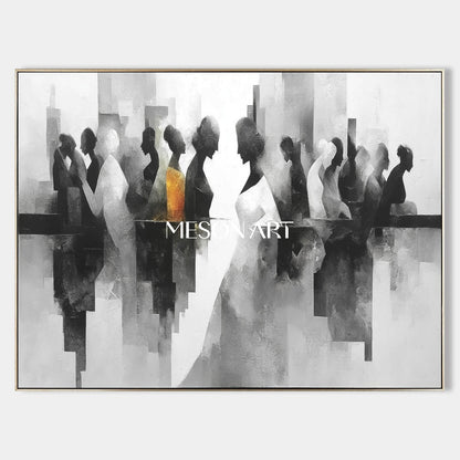 Modern Large Abstract Geometric Oil Canvas Hand-Painted Wall Art Decor