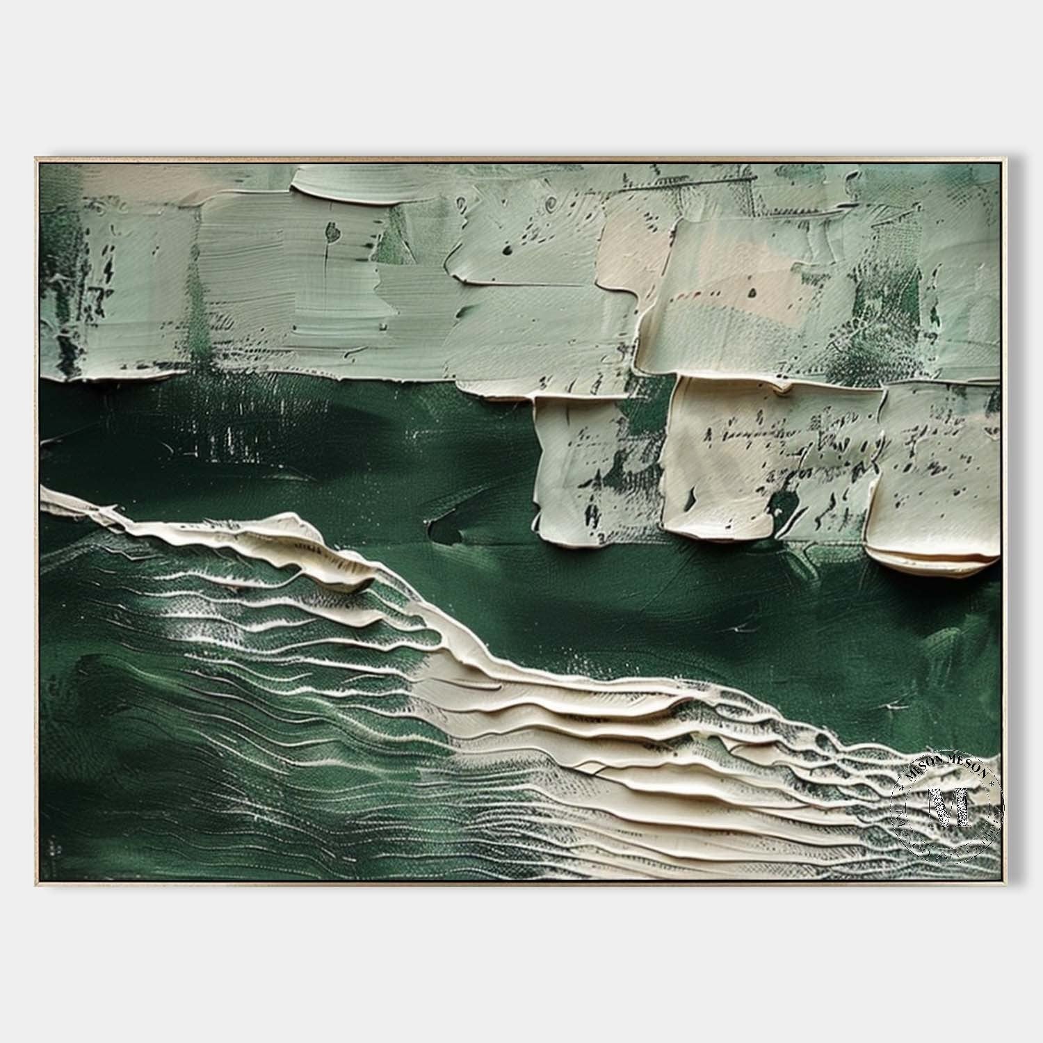 Large White and Green Abstract Wall Art for Sale White Minimalist Textured Canvas Painting
