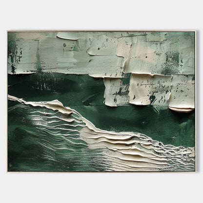 Large White and Green Abstract Wall Art for Sale White Minimalist Textured Canvas Painting