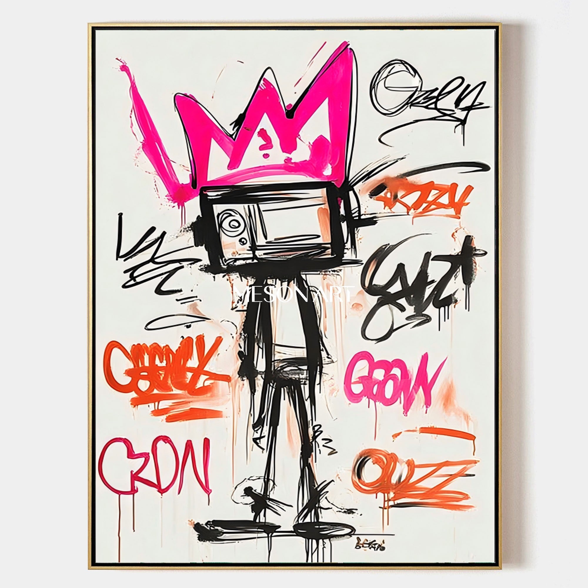 Pink Crown Graffiti Art Canvas Basquiat Style Original Artwork