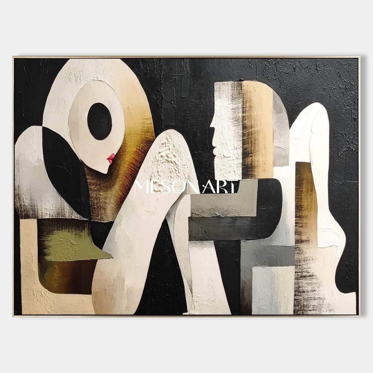 Contemporary Black and White Abstract Art Geometric Figures Painting