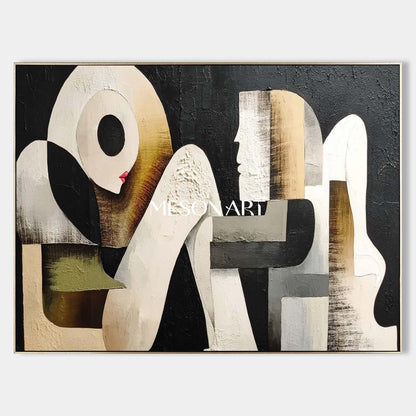 Contemporary Black and White Abstract Art Geometric Figures Painting