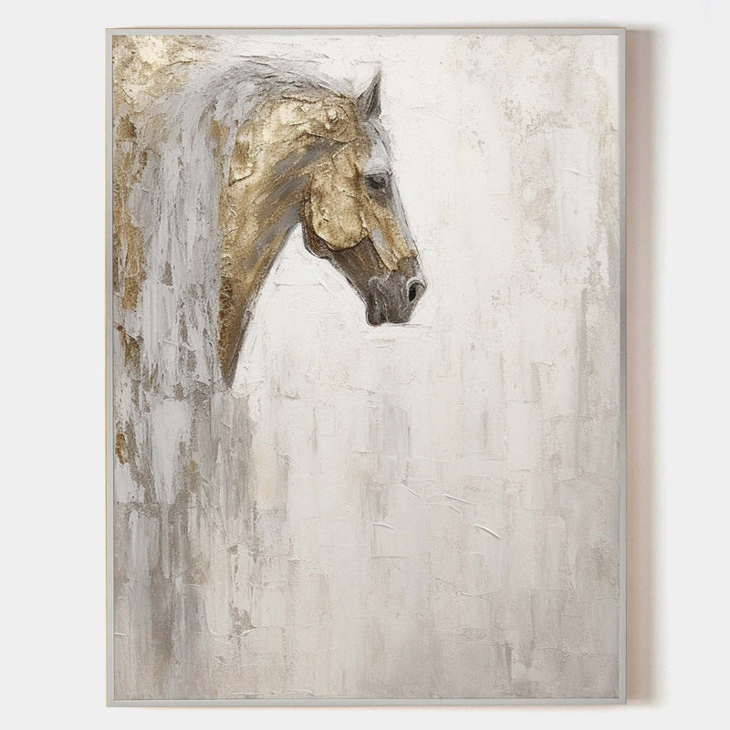 Large Horse Texture Painting Gold and Gray Horse Canvas Art Wabi-Sabi Wall Art Horse Oil Painting