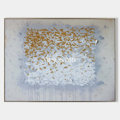 Textured Abstract Painting White and Gold Grey Neutral Canvas Decor