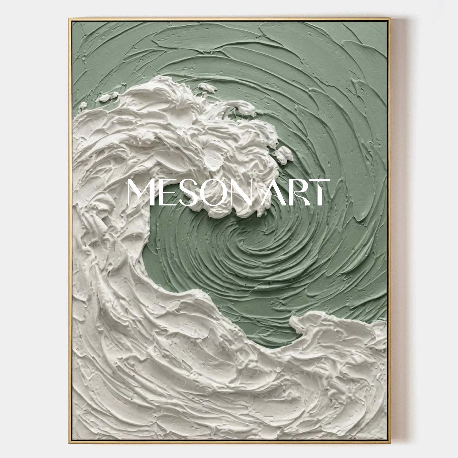 Light Green Textured Abstract Beach Canvas Paintings Light Green & Beige Coastal Art