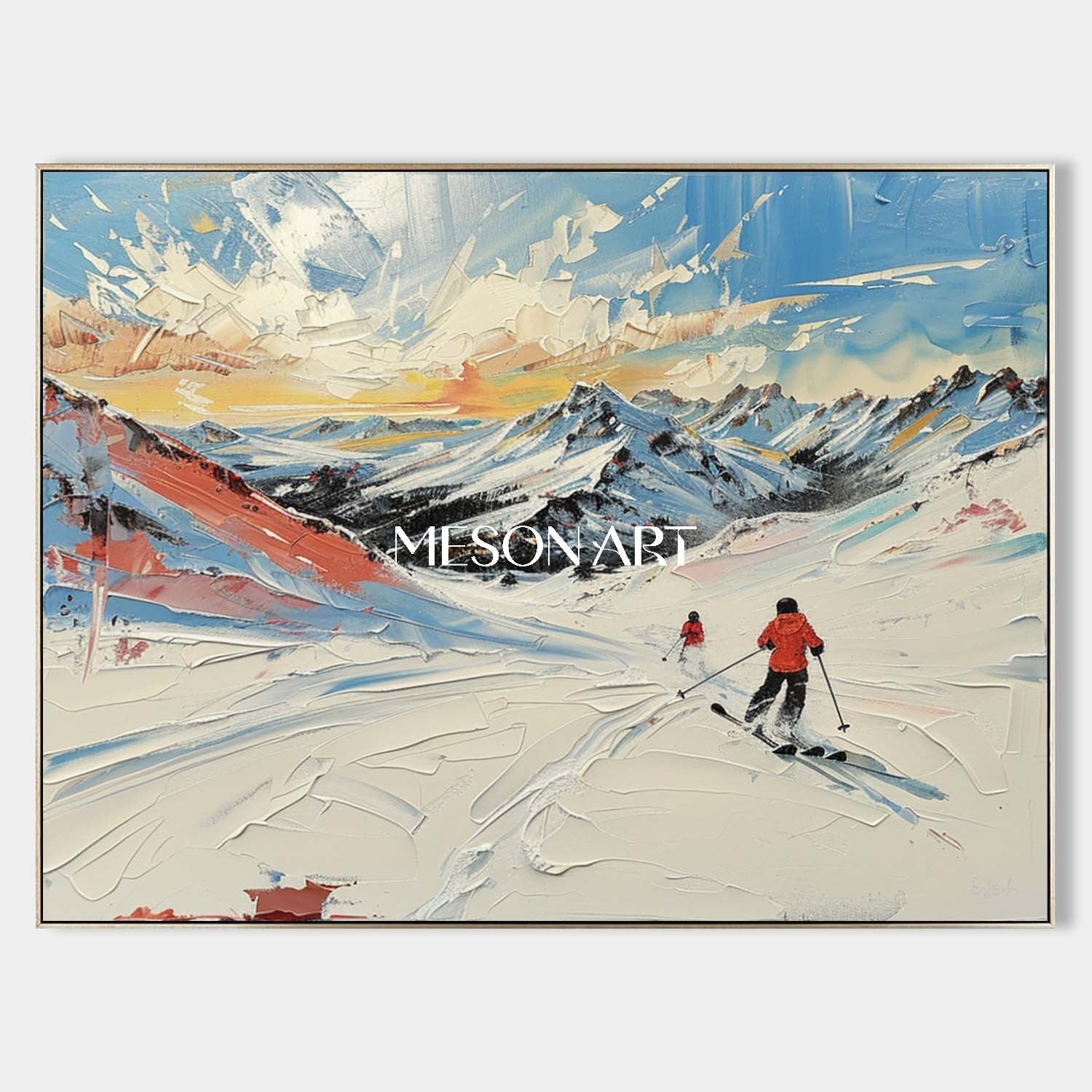 Buy Winter Art Snow Scene Ski Canvas Blue Textured Wall Decor Hallway