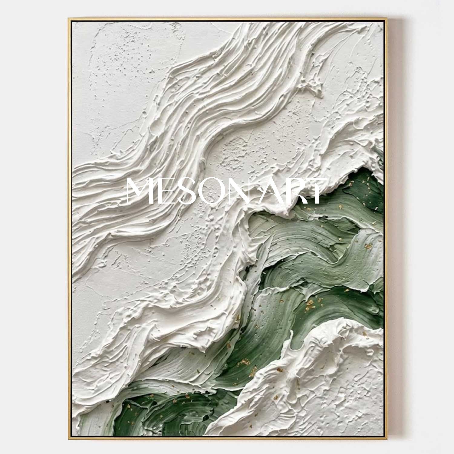 Sage Green And White Fluid Abstract Art Modern Coastal Textured Landscape
