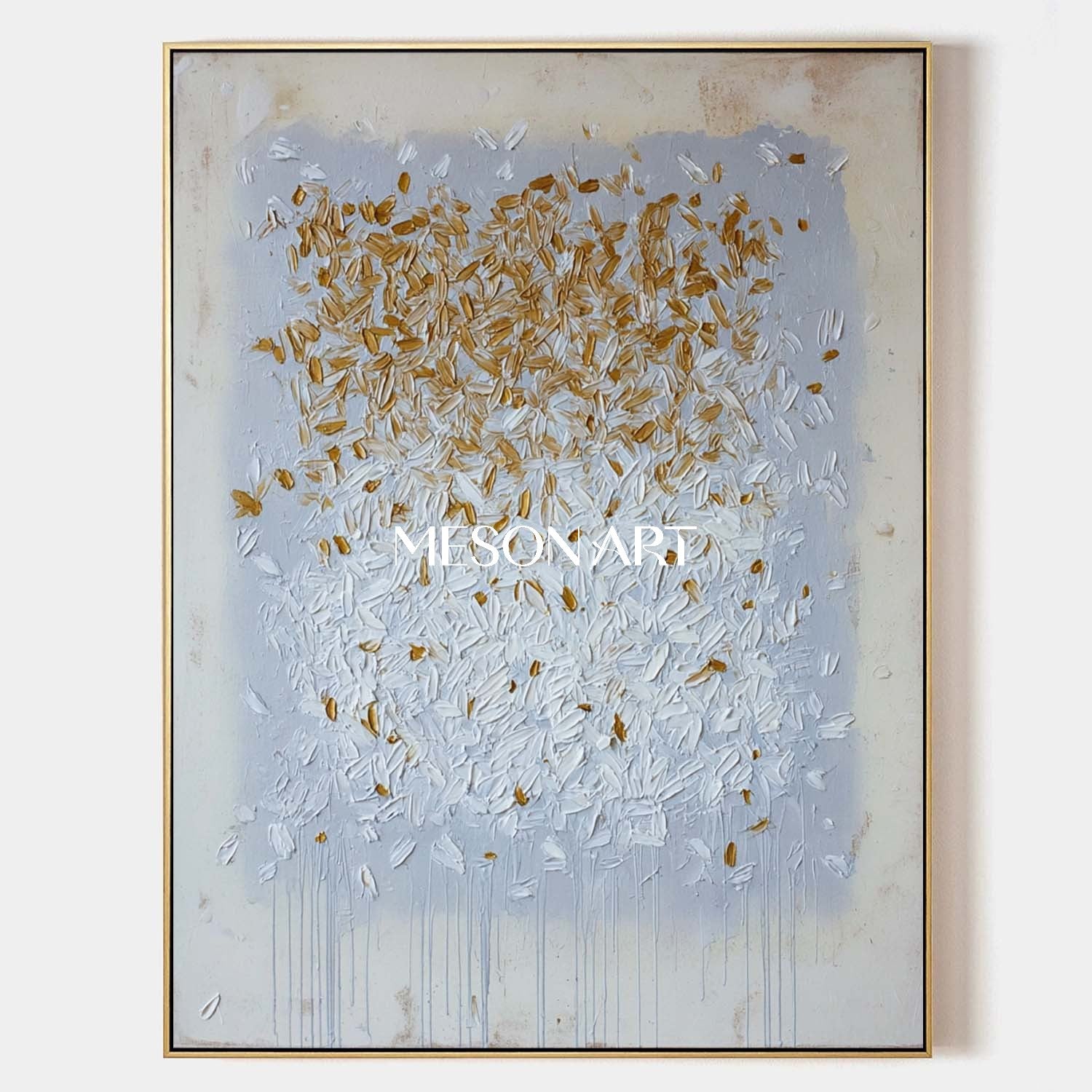 Modern Abstract Oil Painting Grey White Gold Luxury Contemporary Decor