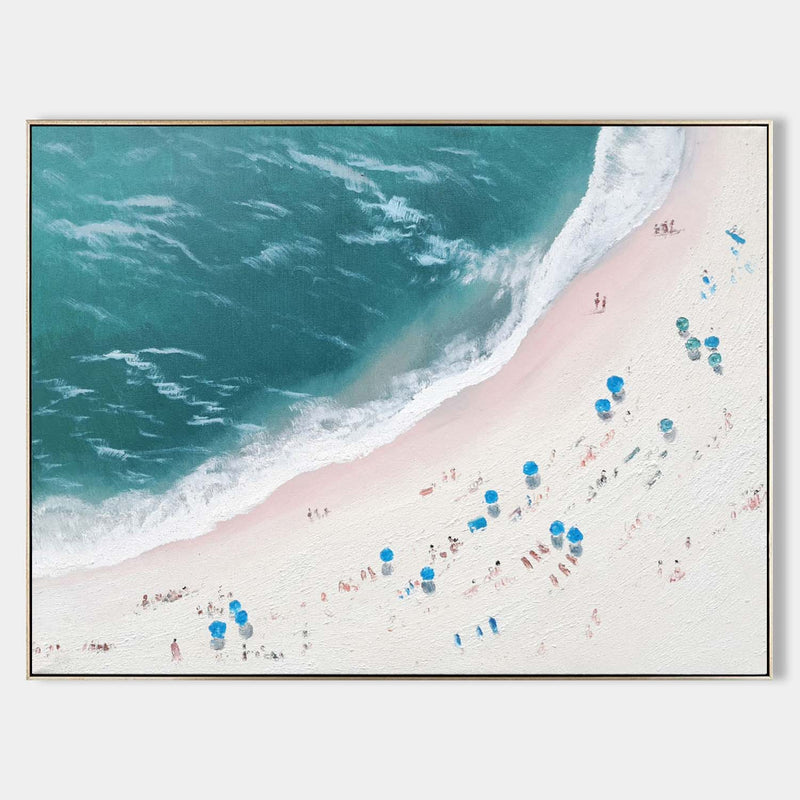 Large Blue And White Sea Wave Beach Oil Painting Coastal Wall Art Decor Seaside Abstract Canvas Art