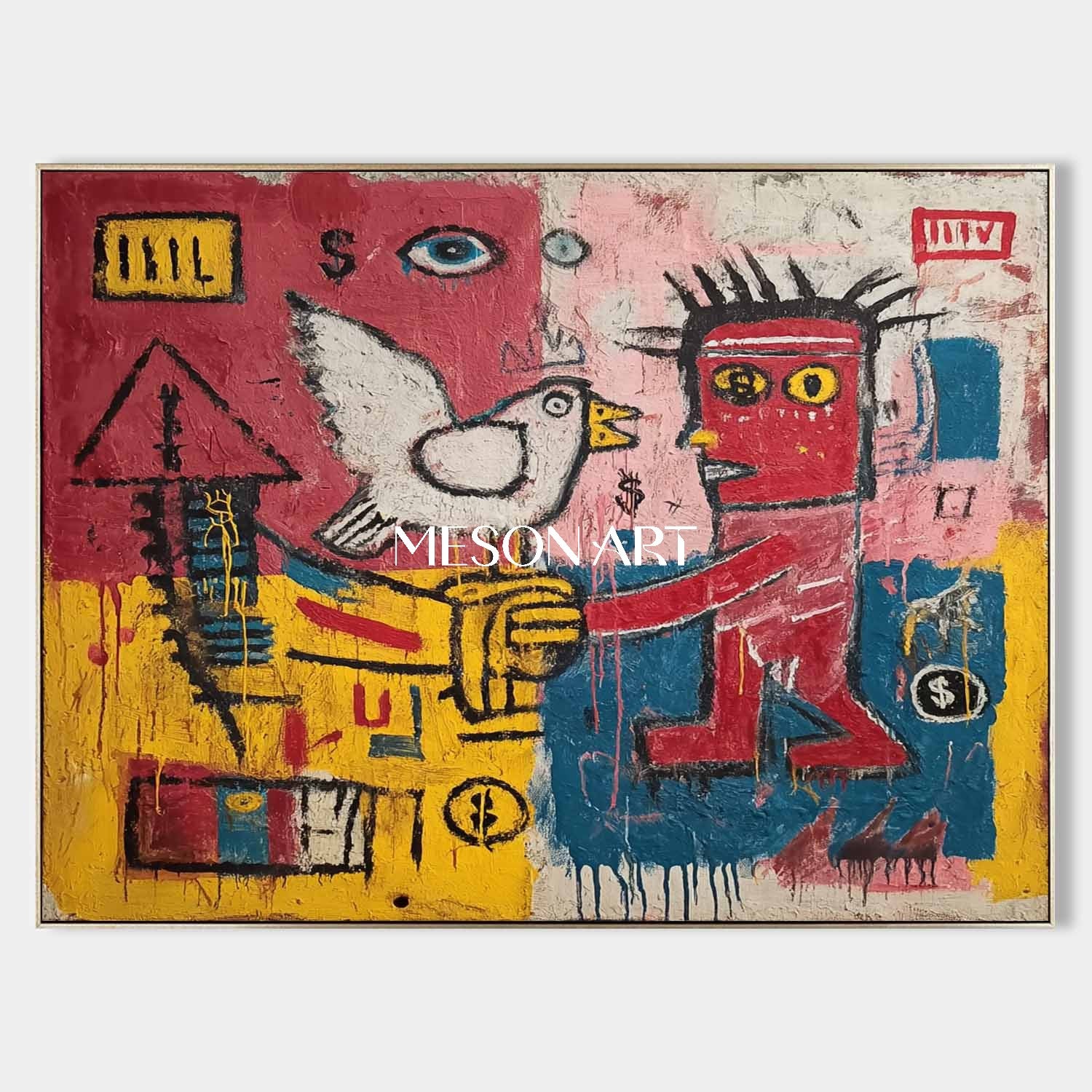 Bold Basquiat Style Urban Pop Art Canvas Painting Modern Wall Art Decor