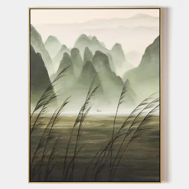 Green Landscape Oil Painting Green Landscape Wall Art Wabi-Sabi Art Decor Landscape Texture Art