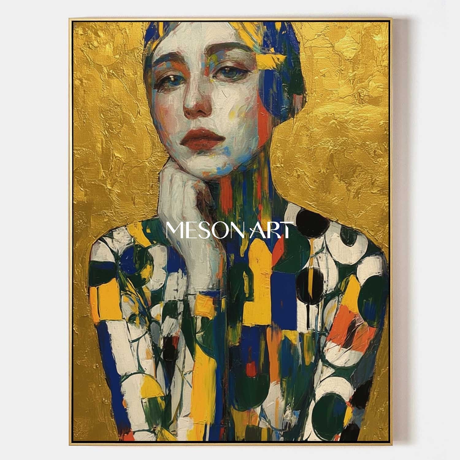 Gold Hand Painted Textured Abstract Art Vertical Entryway Wall Canvas