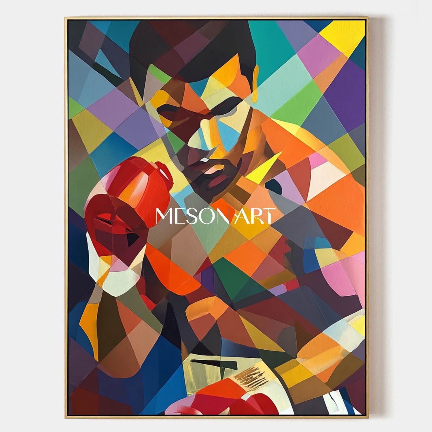 Colorful Boxer Wall Art Modern Geometric Abstract Sports Oil Painting