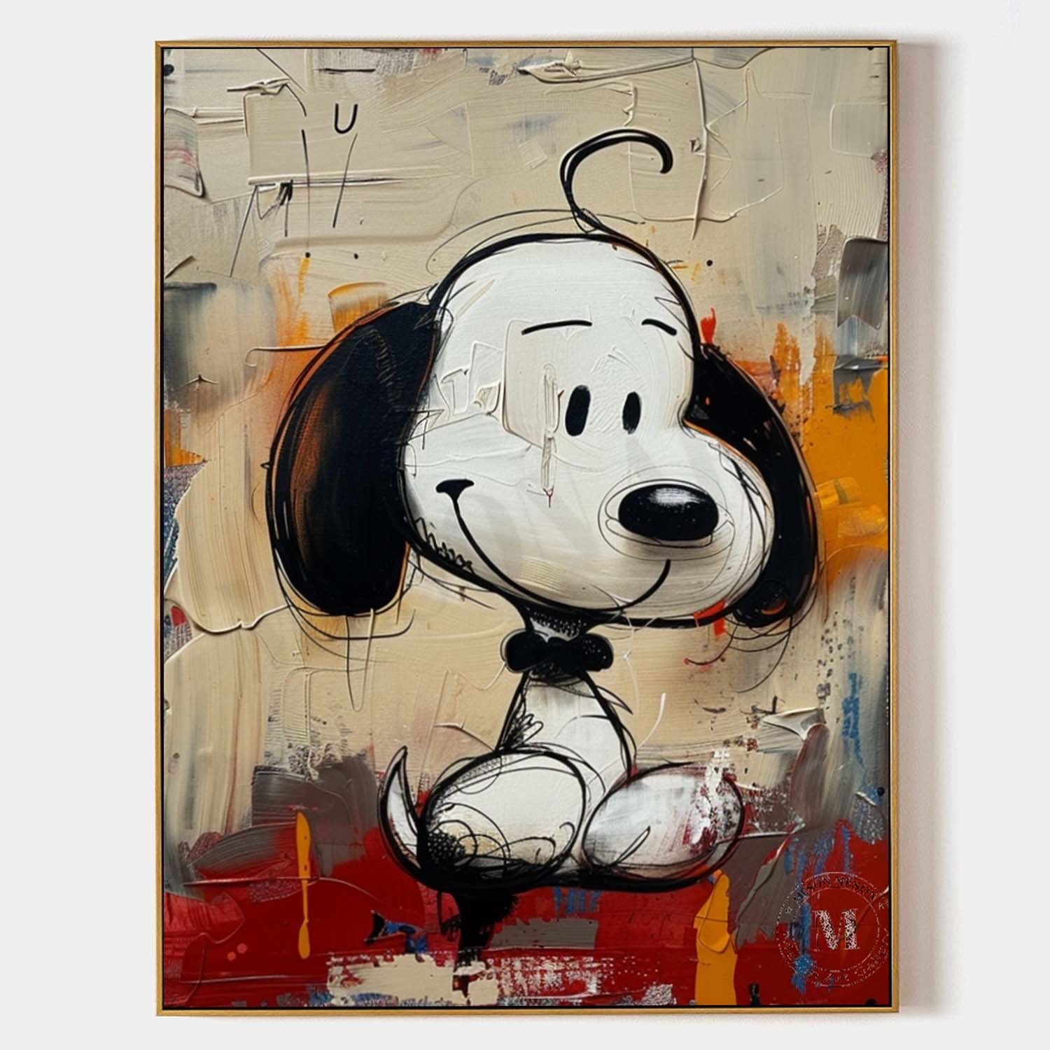 Playful Snoopy Grafitti Wall Art Pop Canvas Street Style Original Painting for Kids Home Decor