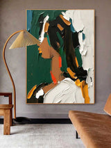 Green and White Abstract Canvas Art Abstract Figure Texture Wall Painting Oil Painting For Sale