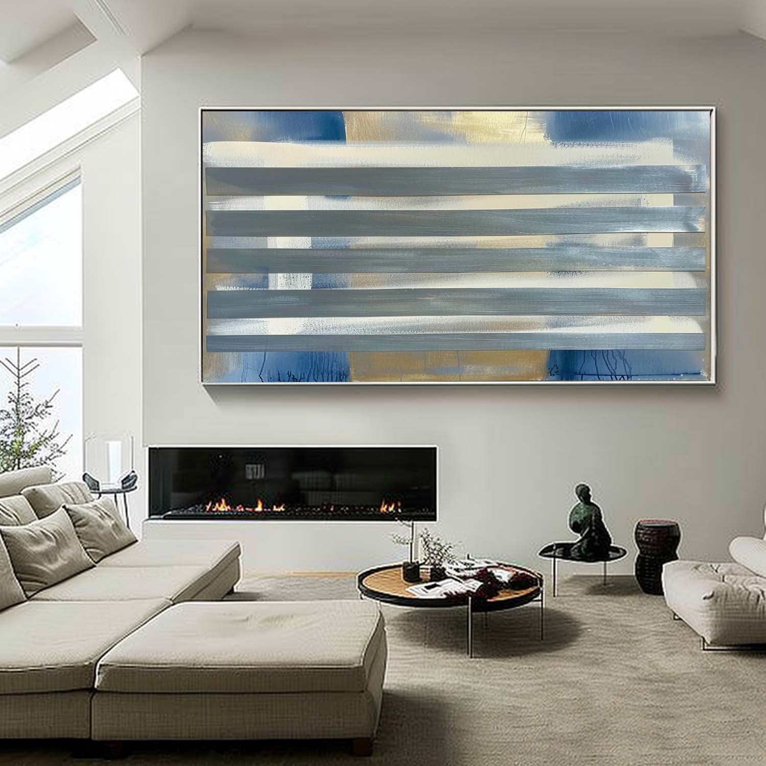 Large Green and Blue Abstract Art Modern Green and Blue Abstract Canvas Wall Decor Hanging Painting
