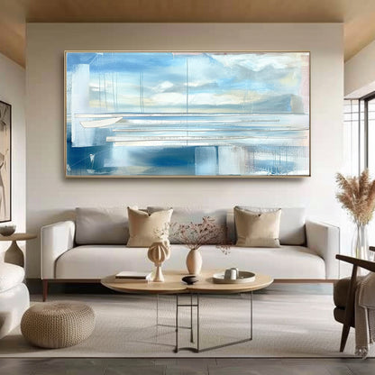 Large White and Light Blue Abstract Canvas Art for Sale White and Light Blue Abstract Wall Painting