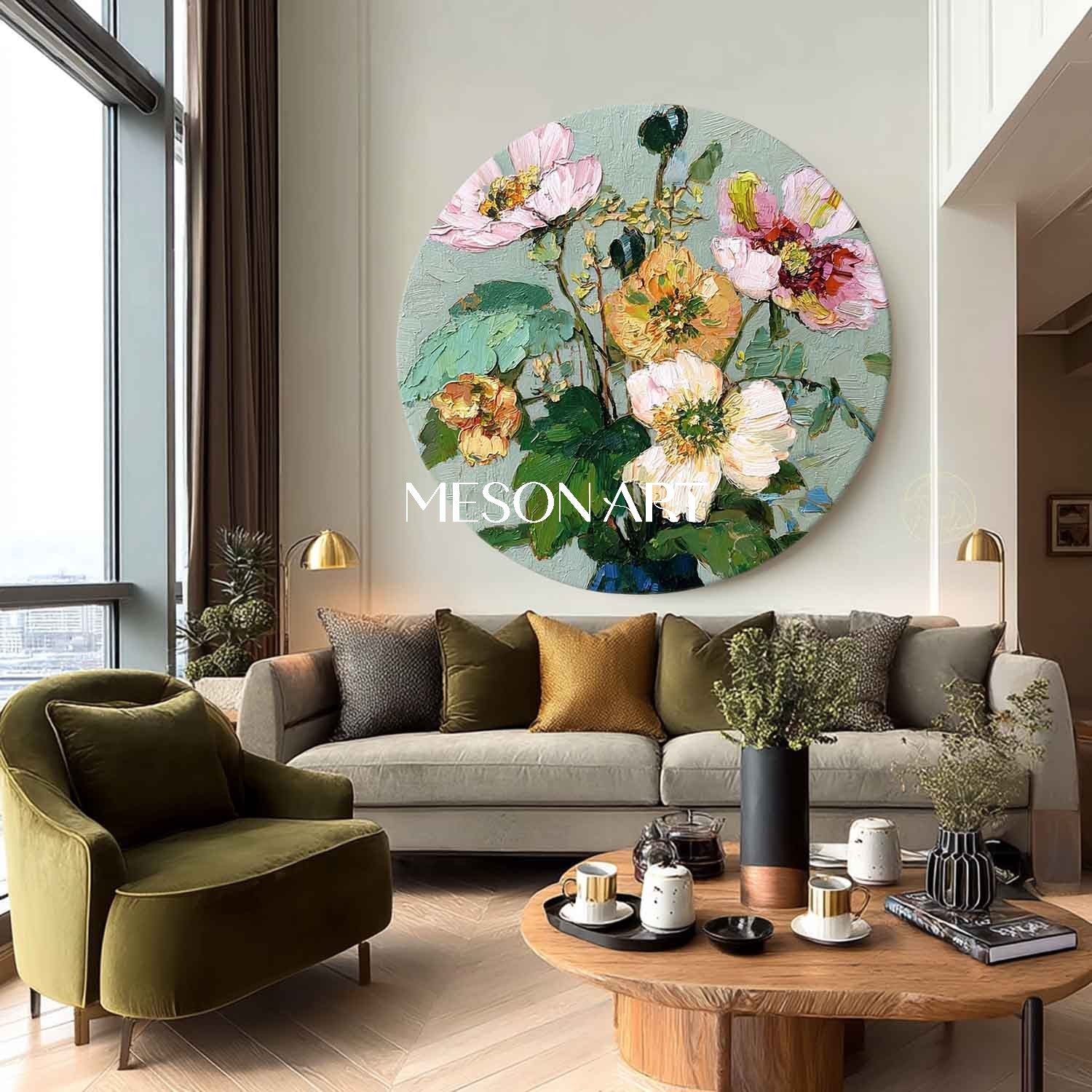 Textured Round Floral Oil Painting – Handcrafted Wall Decor