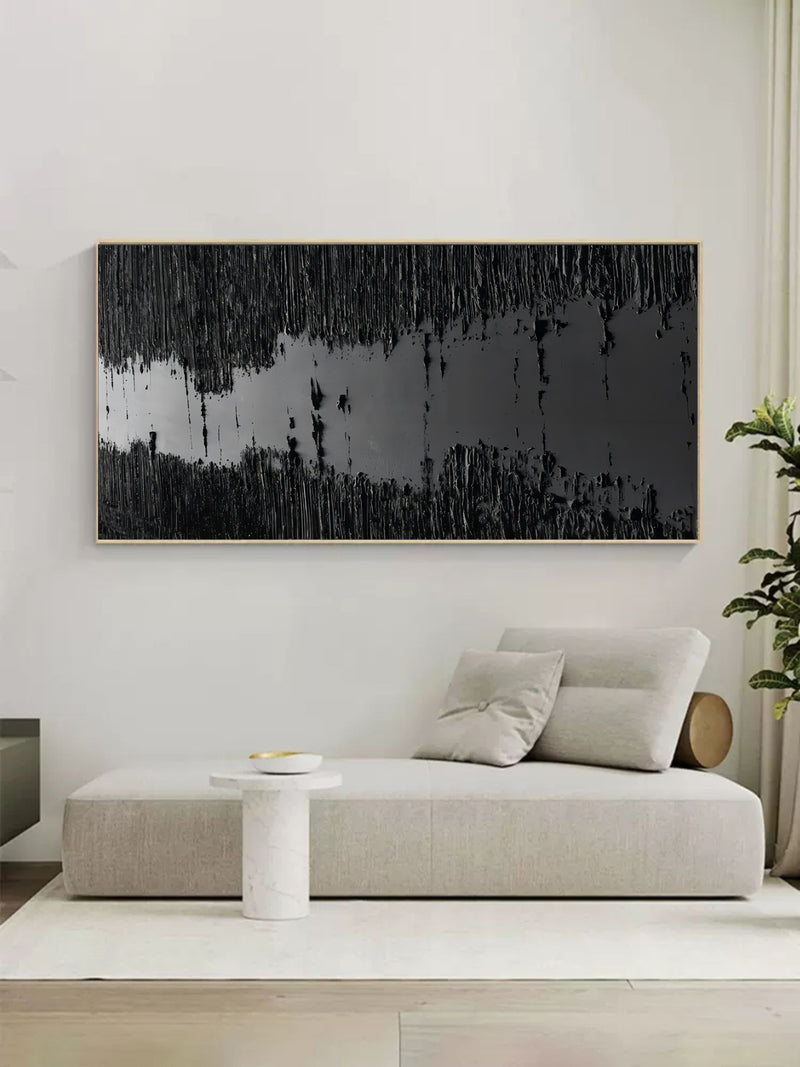 Large 3D Black Abstract Art Canvas Black Textured Wall Art Black Textured Acrylic Painting Living Room Painting